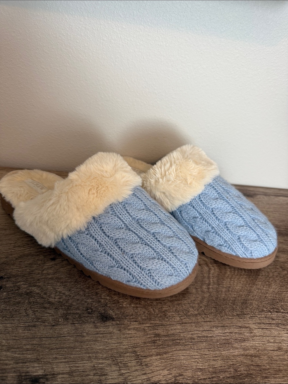 J. Crew Cable-Knit Faux Fur Lined Slippers